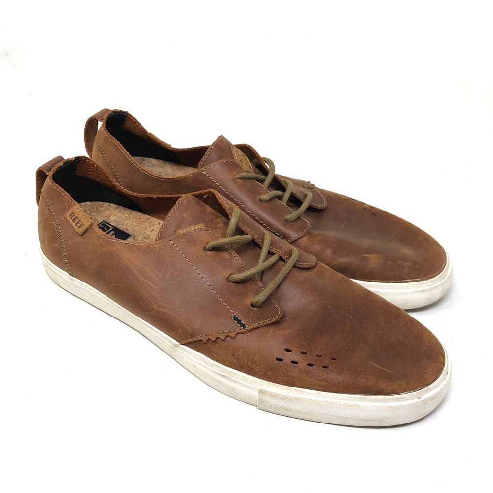 Reef Mens 12 Landis 2 Natural Brown Leather Sneakers Lace Up Casual Skate Shoe